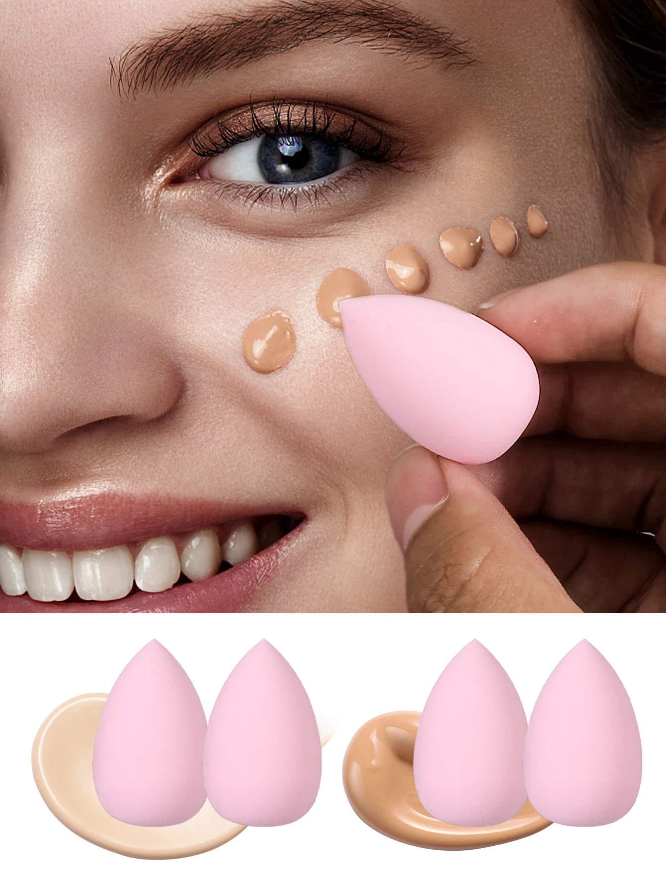 10 個ミニピンクビューティーエッグセット、ウォータードロップパウダーパフ、メイクアップスポンジツール、ファンデーション、リキッドメイクアップエッグ、スポンジパウダーパフ