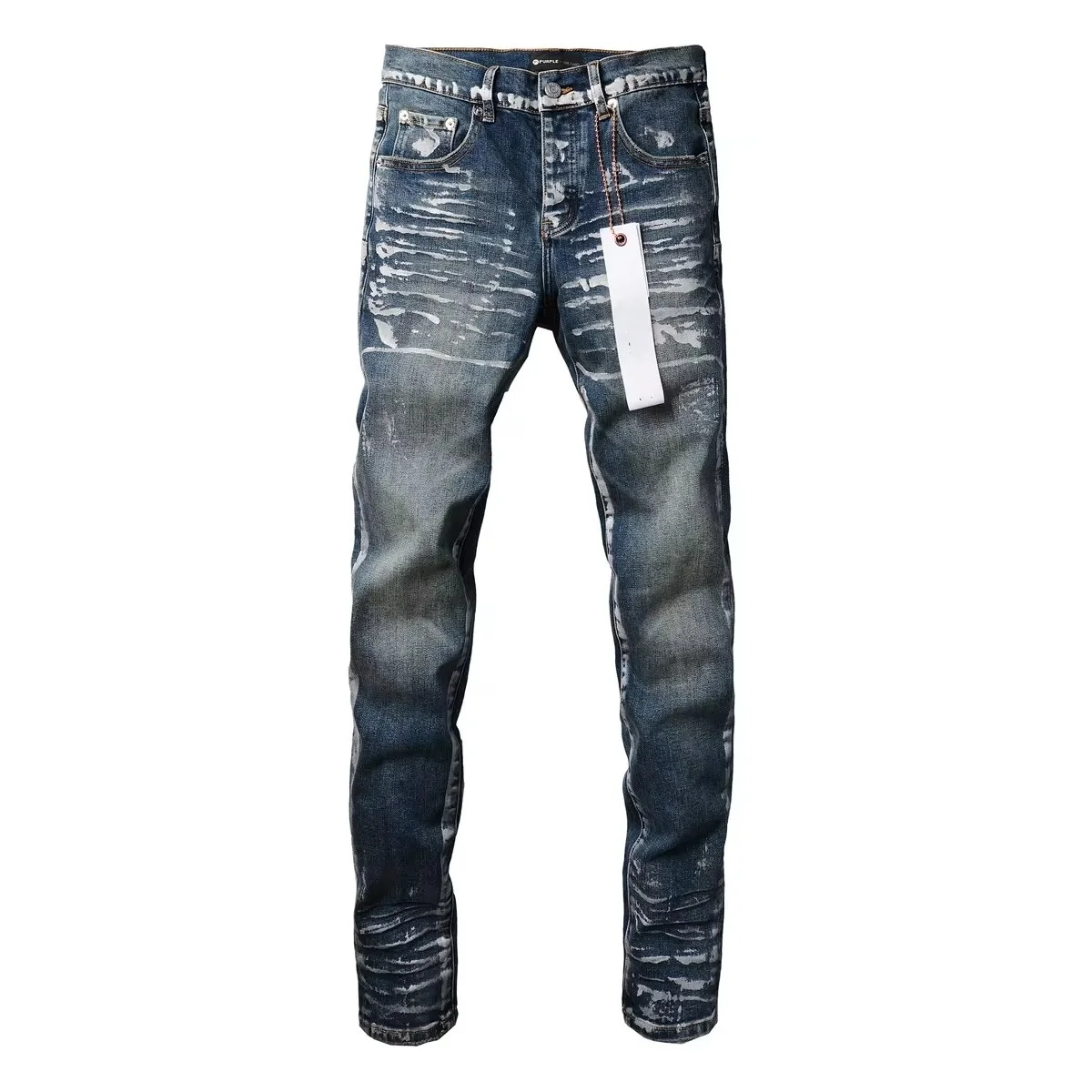 Paars Heren Jeans Merken Straat Zware Industrie Handgemaakte Zwarte Olieverf Reparatie Licht Donkerblauw Zilver Verf Voor Veroudering Broek