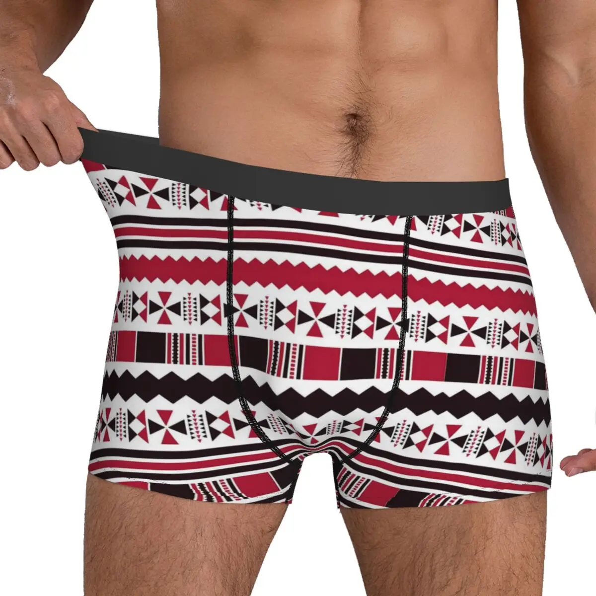 Red Ethnic Aztec Underwear Retro Print Male Boxer Brief Classic Trunk Hot Design Plus Size Underpants