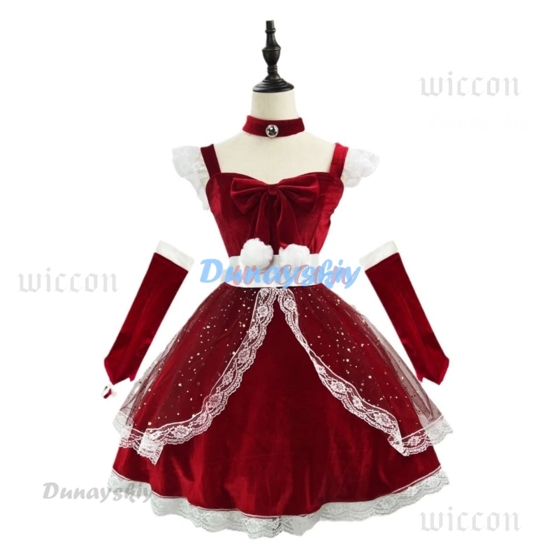 Costume da Babbo Natale di Natale Abito sexy in pizzo con fiocco di neve Halter BackBow Dress Uniform Abiti caldi in peluche Costumi Cosplay