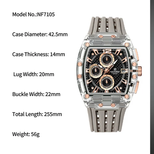 Imagen 2 del producto Nuevos relojes multifunción de cuarzo NAVIFORCE para hombre, cronógrafo deportivo a la moda, banda de silicona resistente al agua 5ATM, reloj de pulsera informal para hombre