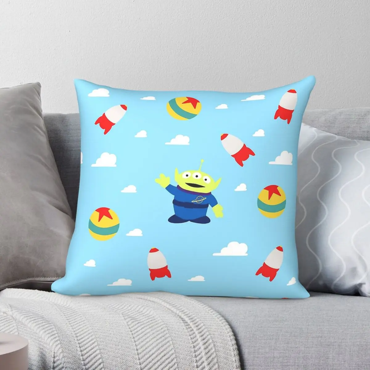Little Green Men Kissenbezug aus Polyester, Leinen, Samt, kreativer Reißverschluss, dekorativer Kissenbezug, Bettkissenbezug, Großhandel