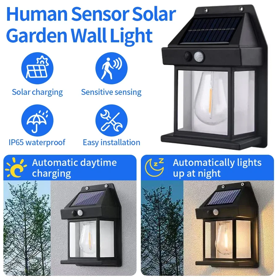 Outdoor Solar Wand leuchten Wolfram Nacht lampe wasserdicht drahtlosen Bewegungs sensor Solar lampe 3 Modi Innenhof Garten Dekor Licht