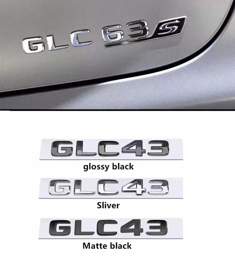 For Mercedes Benz Silver Black X253 C253 GLC43 GLC63 GLC63s GLC 63 S AMG Emblem V8 BITURBO 4MATIC 4MATIC+ Emblems Badges