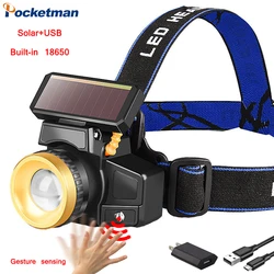 Solar Charging Head Lamp USB Rechargeable Headlight Waterproof Headlamp Ultra Bright Head Light High Lumen Head Front Light