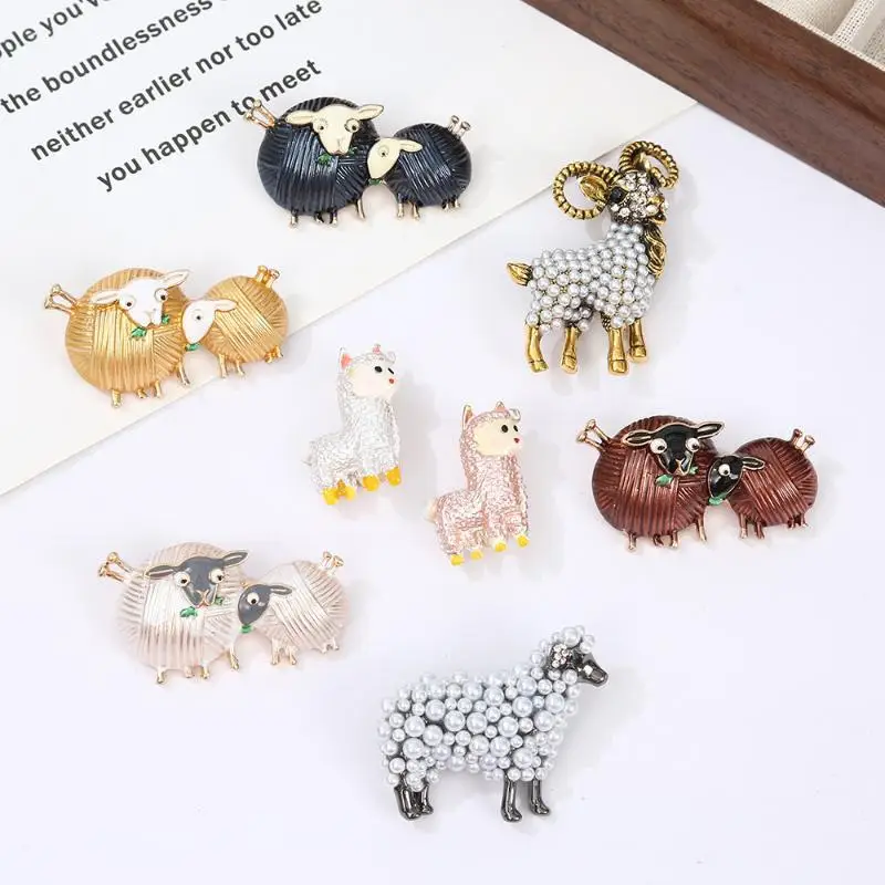 1Pcs Animal Brooch Rhinestone Pearls Lapel Pin Perfect For Daily Wear Party Dresses Elegant Sheep Goat Shaped Brooch