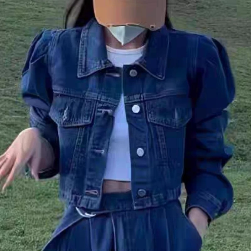 

Винтажные женские джинсовые короткие куртки с пышными рукавами, новинка 202, весна-осень, повседневные свободные корейские джинсовые рубашки, верхняя одежда для женщин
