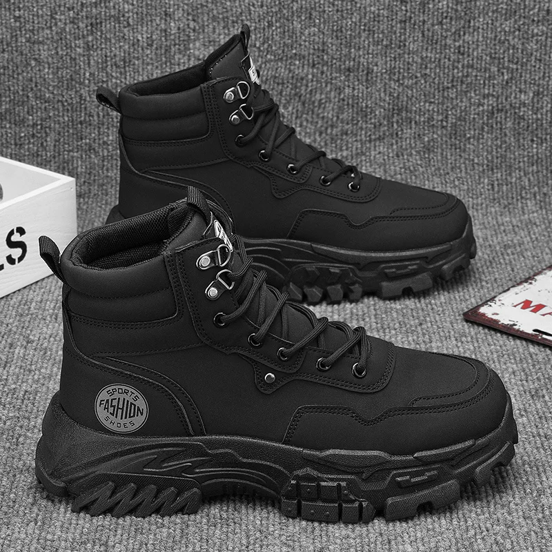 

British Style Black Men's Boots Platform High Top Safety Work Shoes Man Winter Comfortable Non-Slip New Casual Leather Boots Men