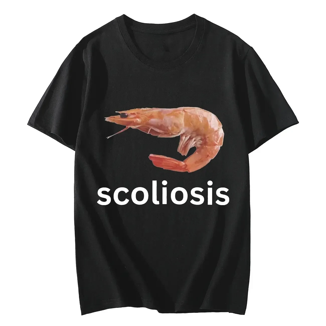 Scoliosis Funny Shrimp Printed Meme T-shirt Fashion Casual T-shirts Summer Short Sleeve Tops Streetwear Women Clothing
