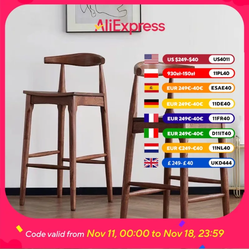 

Walnut Wooden Nordic Bar Stools Back Island High Minimalist Sturdy Bar Stools Dining Buch Modern Sillas De Comedor Furniture