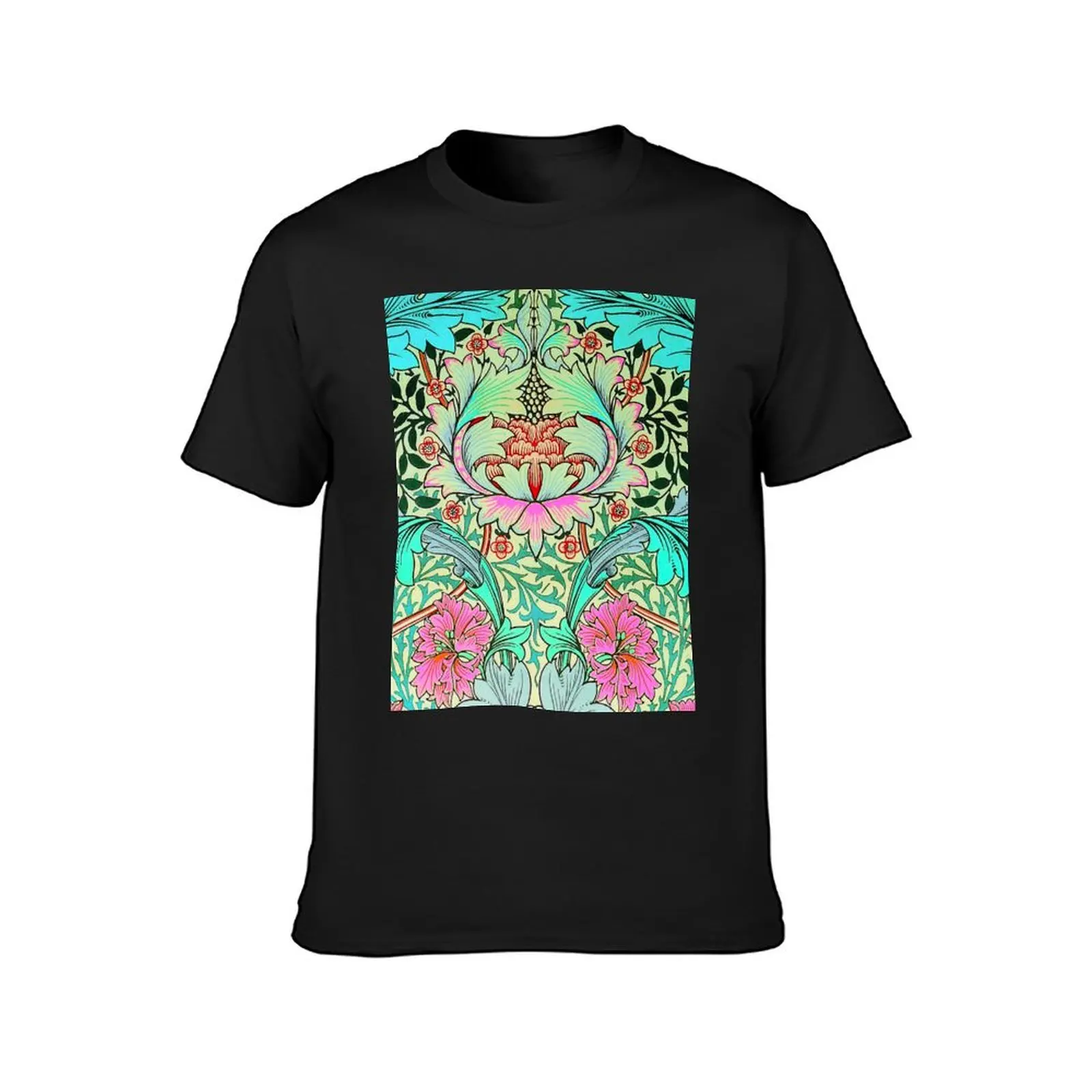 Modern Blue Pink William Morris Flower Blossom Pattern T-Shirt tops funnys cute tops fruit of the loom mens t shirts