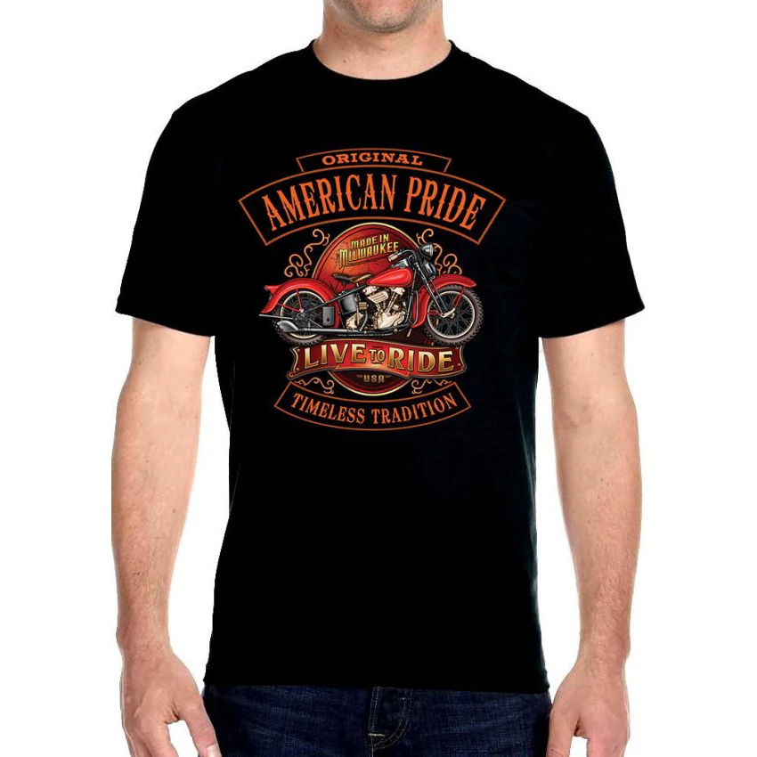 

American Pride Live To Ride Motorcycle Biker T-Shirt 100% Cotton O-Neck Short Sleeve Summer Casual Mens T-shirt Rider Streetwear