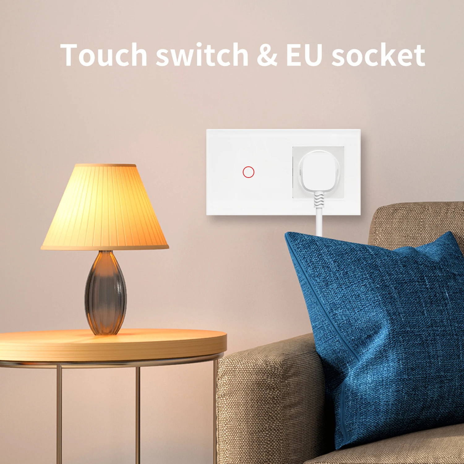 Touch Light Switch With EU Socket 1 Gang 2 Way Wall Light Switch LED Sensor Tempered Glass Interrupter EU Standard 240V