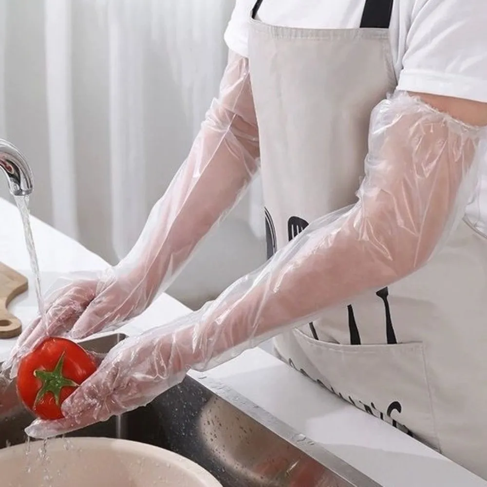 

50PCS Multi-functional Thickened Disposable Gloves Waterproof Transparent Cleaning Gloves 59cm CPE Scrubbing Gloves Kitchen Use