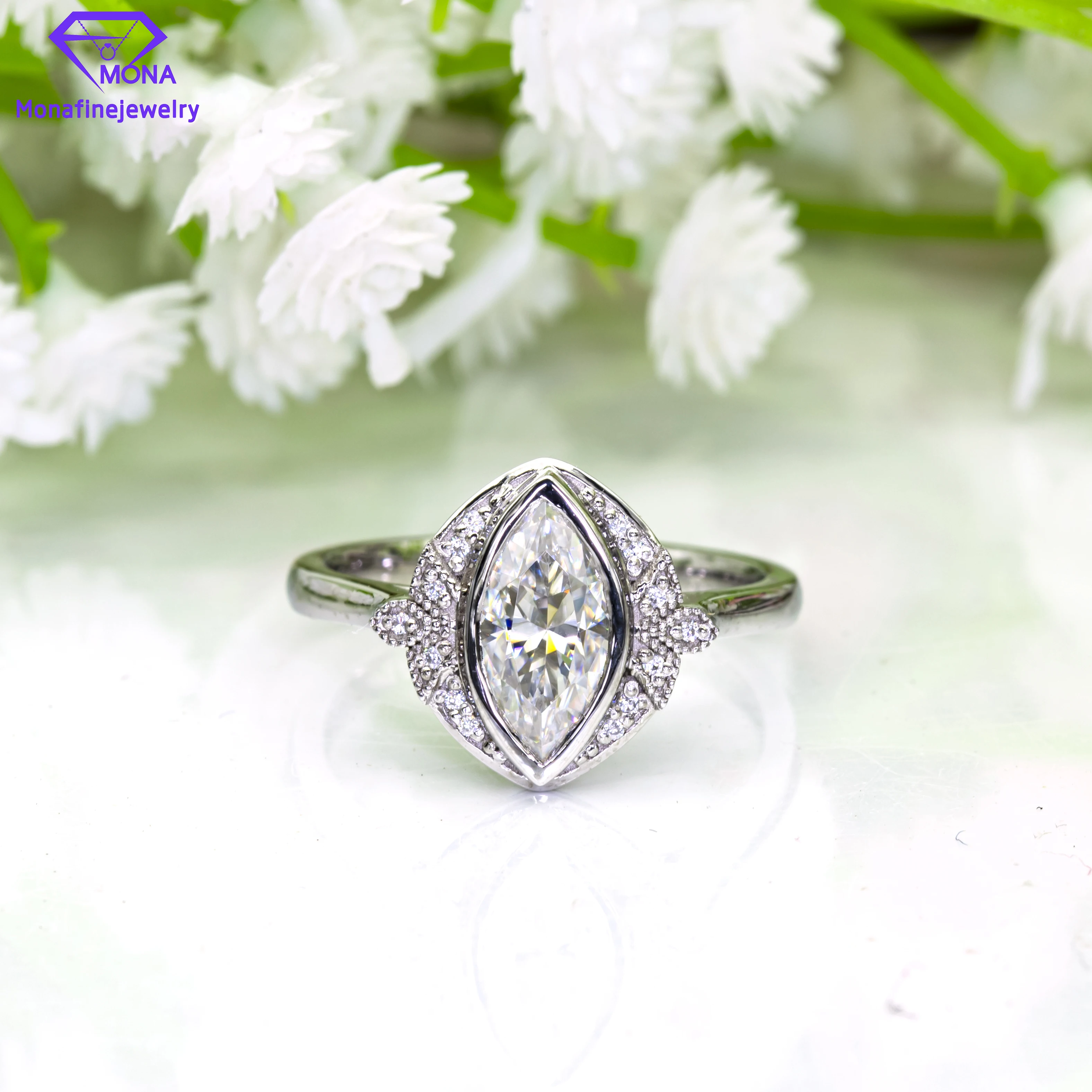 

Кольцо Moanfinejewelry из белого золота 9 к с оправой 2 карата в форме маркиза, 6x12 мм, Муассанит