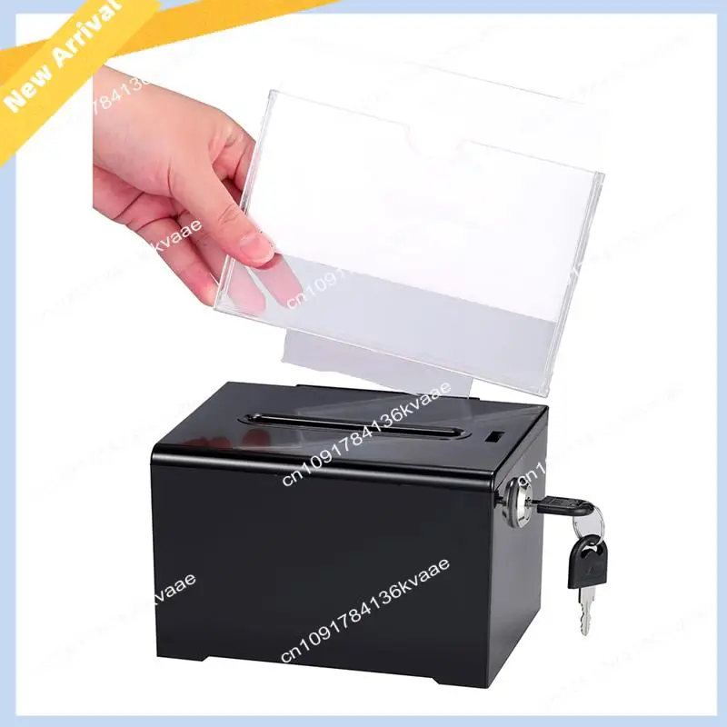 M01K Donation Box With Lock - Acrylic Suggestion Box With Slot, Ballot Lock Box With Sign Holder For Raffle, Voting