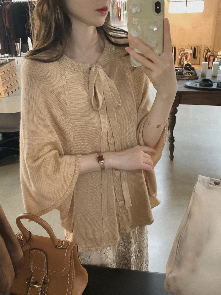 

Кардиган-пальто из двухцветного кружевного трикотажа Cus-Dyed, свободная шерстяная юбка-трапеция Petal Knitted, эксклюзивный товар онлайн