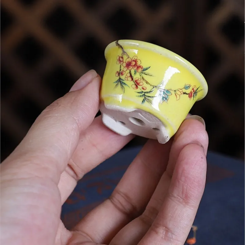 Chinese Purple Sand Ceramic Flower Pot Household Desktop Decoration Glazed Pot Mini Succulent Green Plant Bonsai Flower PotLF184