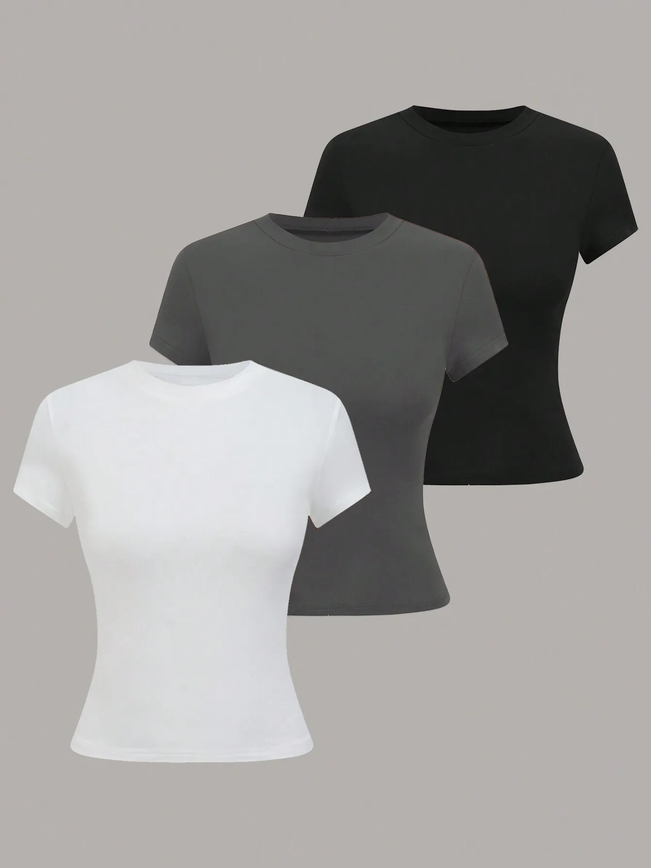 

Women's Solid Color Crew Neck Short Sleeve T-Shirt - Casual Basic Top in White, Grey, Black