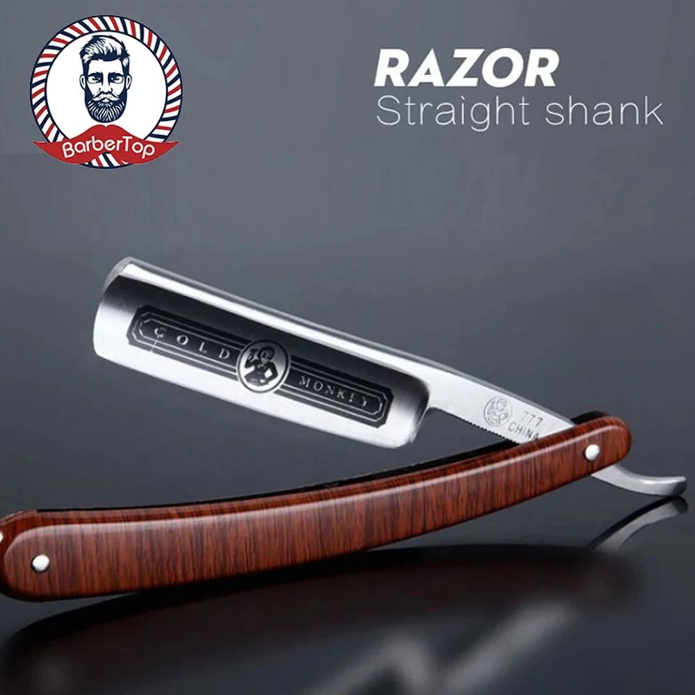 Barber Razor Blade Rest Stainless Steel Straight Razor Salon Professional Classic Wooden Handle Facial Beard Shaving Knife Tool