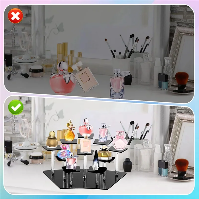 2X 10 Tier Acrylic Display Stand, Acrylic Riser Display Stand Perfume Holder, Riser Display Shelf Multilevel Stands