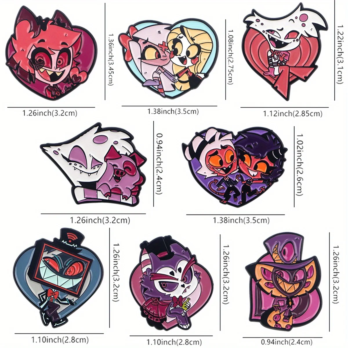 8Pcs/Set Hazbin Hotel Alastor Enamel Lapel Cute Pin – Gaming Cartoon Brooch, Collectible Pin for Backpack Clothing Accessory