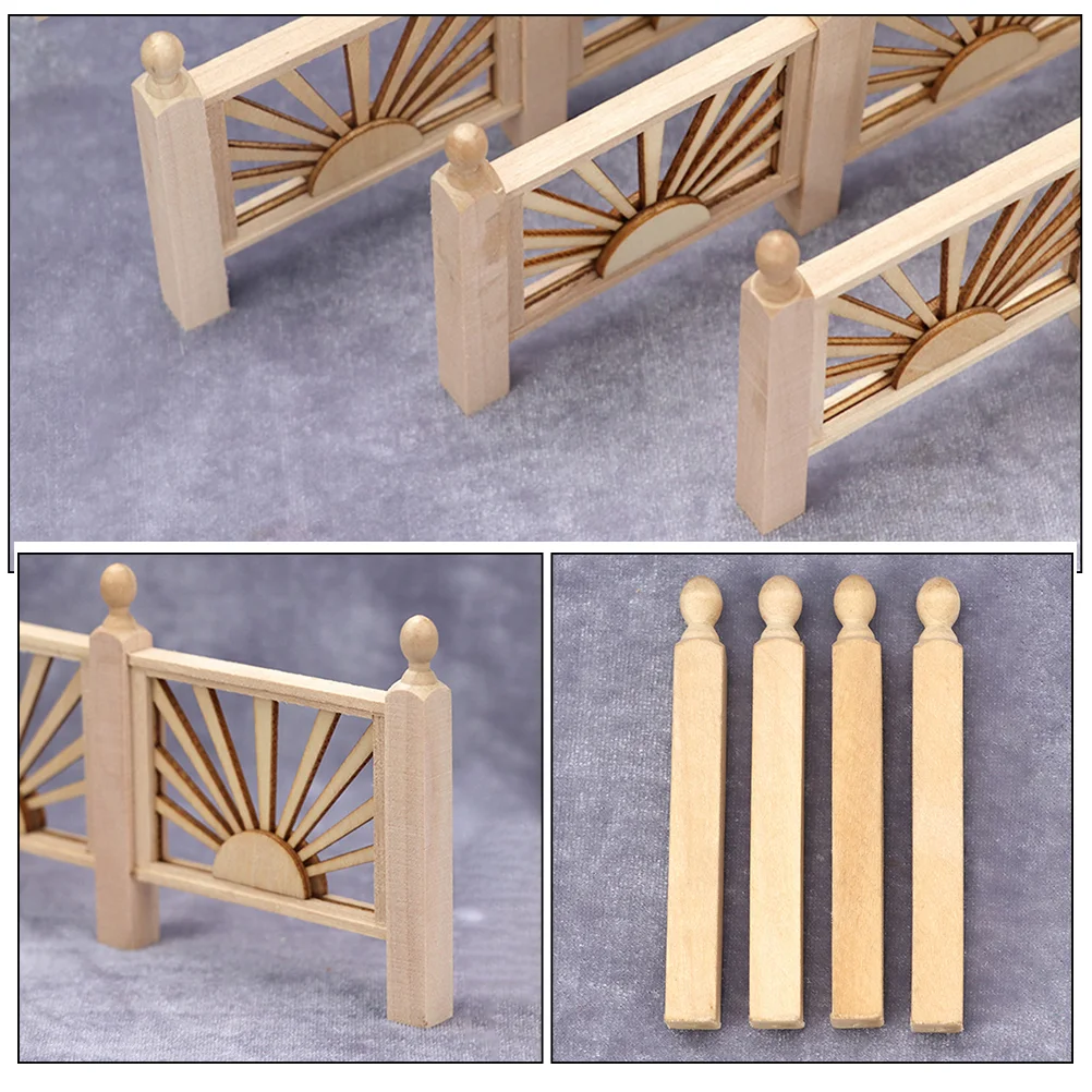 4 Pcs Model House Furniture Micro Scene Dollhouses Mini Pillar Birch Spiral Staircase