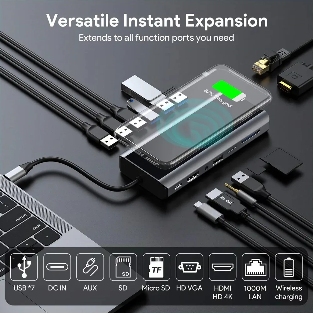 13 In 1 Hd mi Hub 3 Port Usb 3.0 With VGA TF SD Card Reader USB 3.0 Jack Audio Laptops Type C Hub USB Docking Station