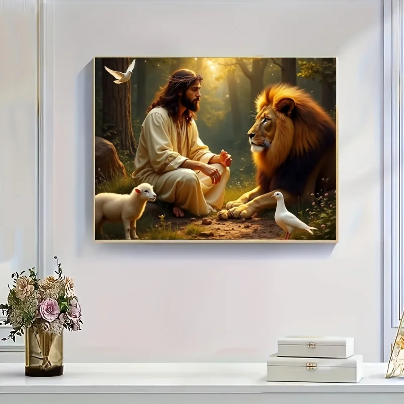 

500/1000/1200/2000PCS Puzzles Jesus and the Animals Lion Lamb Jigsaw Toys for Leisure and Entertainment Religious Home Decor