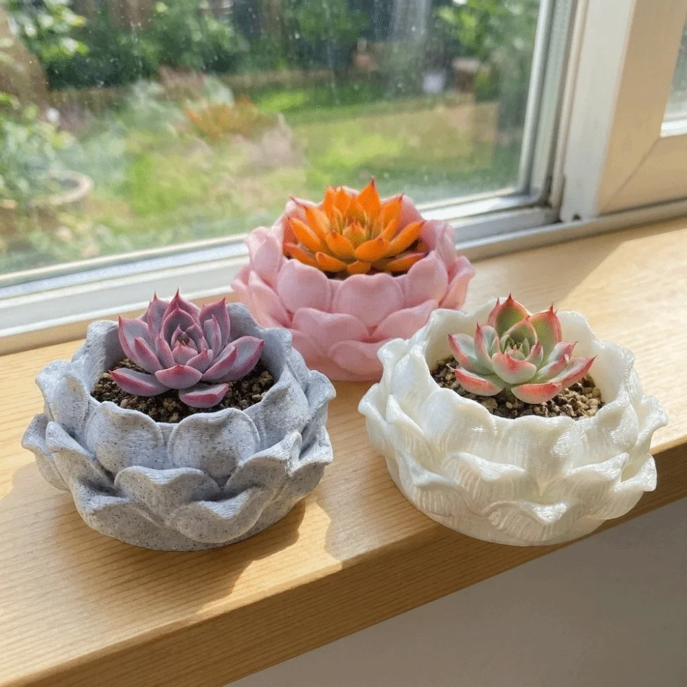 Decoration Lotus Shaped Succulent Plant Pot 3D Printed with Drainage Hole Flower Growing Pots Jewelry Storage Box Garden