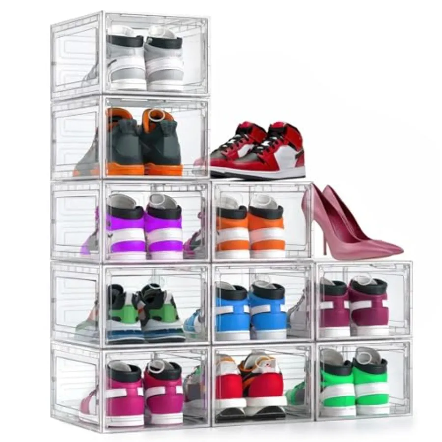 

XX Lar Clear Soe Stora ox Orgazer for Clot 9 Pack Ticken ard Plastic Stackale Soe Sneaker Rack Display Ca Container ins Orgazer