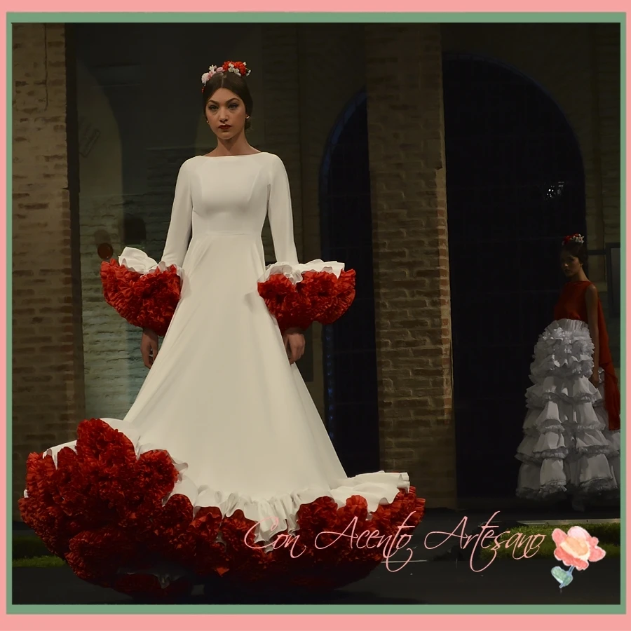 

White Red Long Sleeve Princess Prom Occasion Dresses 2023 Retro Trajesde flamenca lolaylo Ruffles Skirt Dancing Evening Gown