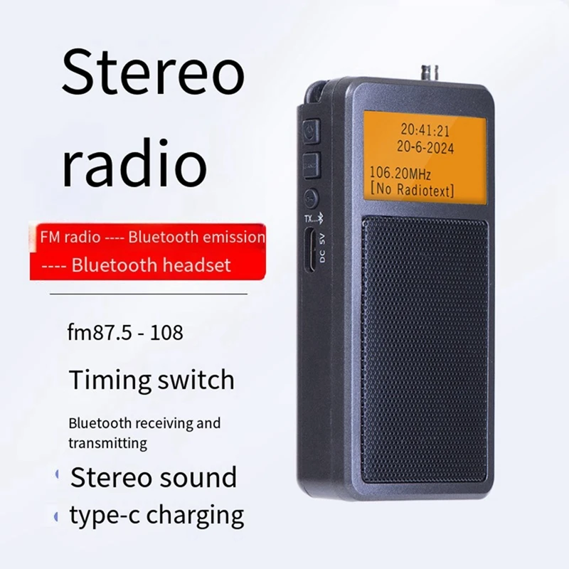 HRD205 Mini Portable High Sensitivity Bluetooth Transmitter Radio Stereo FM Rechargeable Elderly Radio