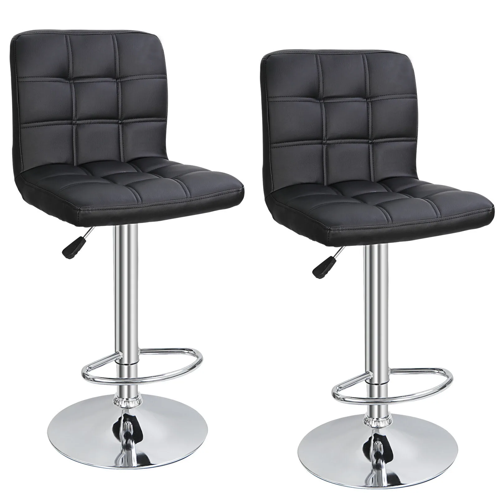 

US Set of 2 Modern Square PU Leather Adjustable Bar Stools with Back Swivel Stool