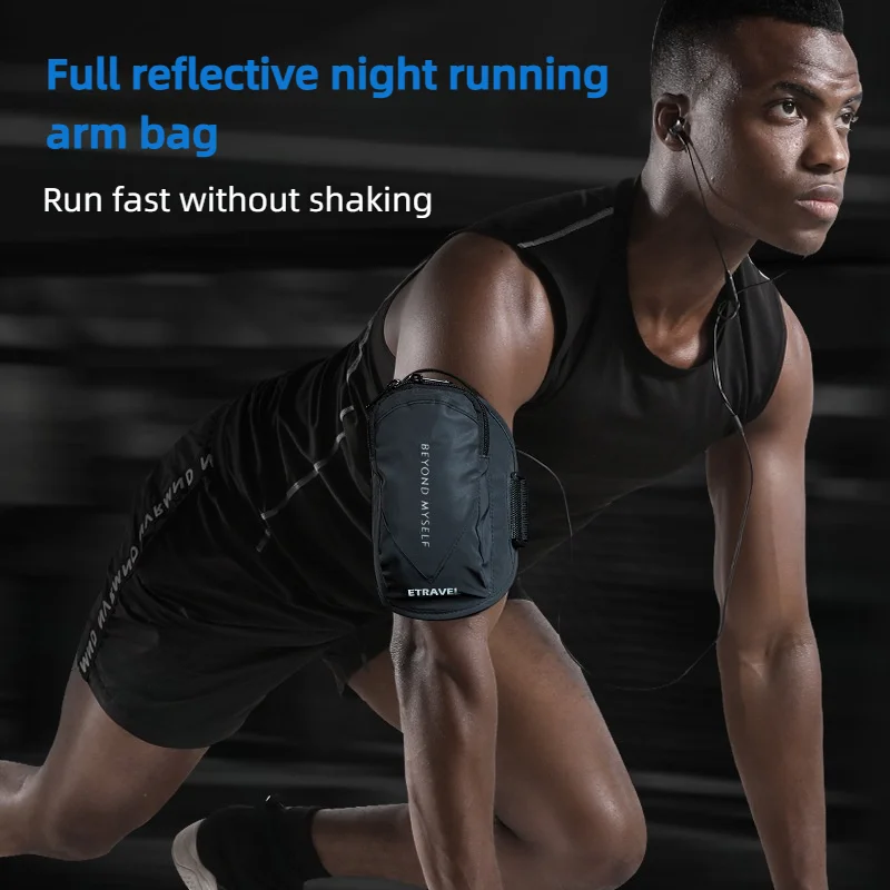 Hardlooparmband Lichtgewicht waterdichte, volledig reflecterende fitnessarmtas met ritsvak, zweetbestendige telefoonhouder voor joggen