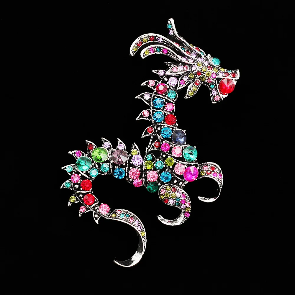 Vintage Alloy Colored Rhinestone Dragon Brooch High Quality Animal Corsage Pin Personality Clothing Accessory Crystal Badges image 4