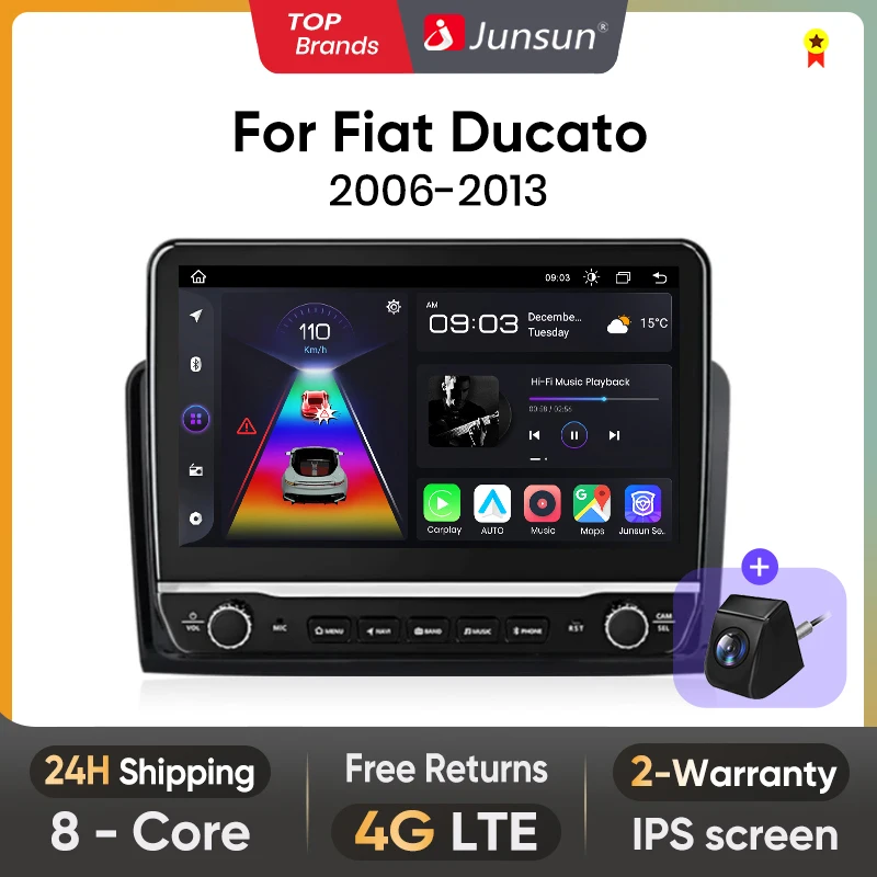 Junsun PX9 Wireless CarPlay Android Auto Car Radio For Fiat Ducato Peugeot Boxer 2 Citroen Jumper 2 2006 2007 2008-2015 GPS 720P