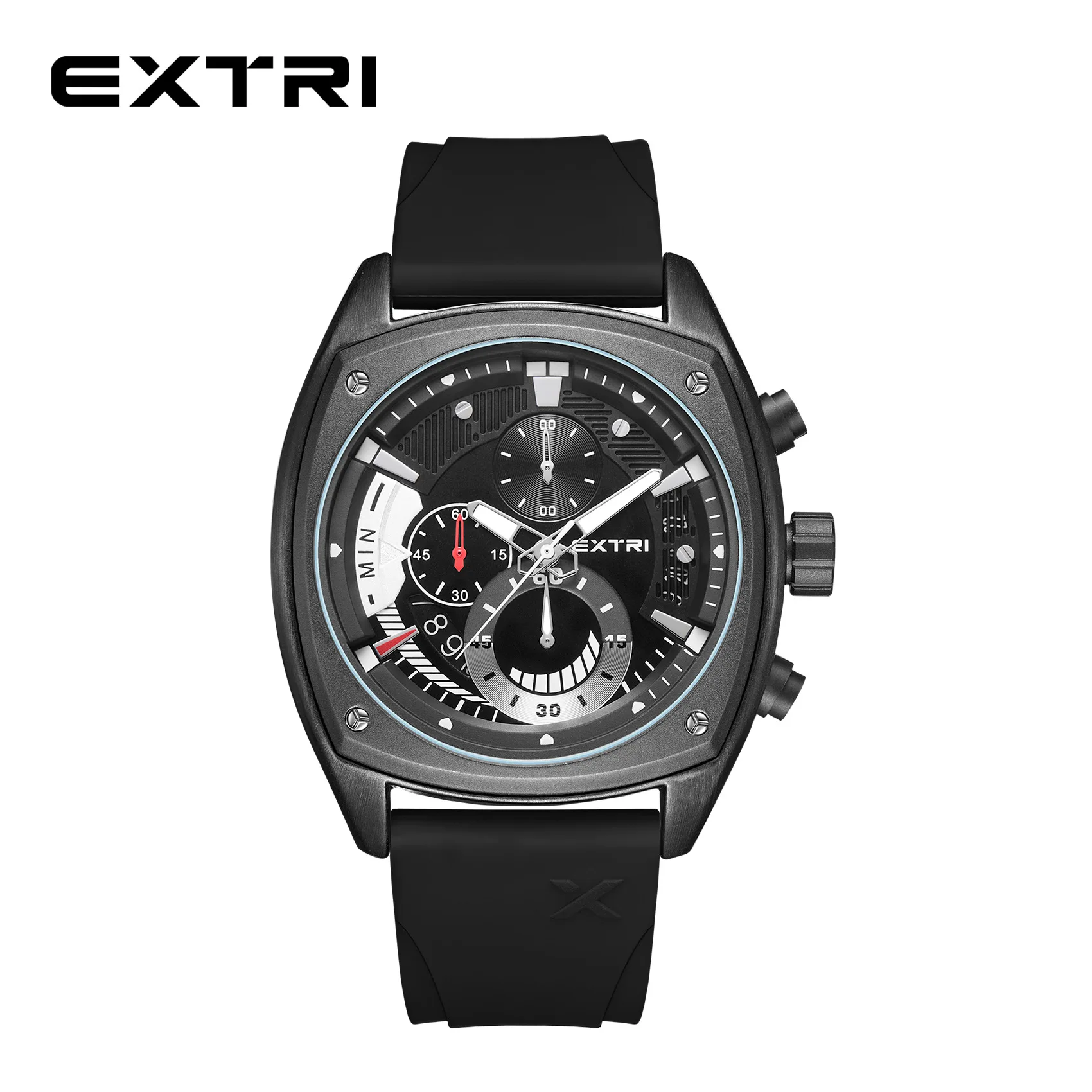 EXTRI New Stylish Square Silicone Strap 3ATM Waterproof Student Men\'s Sports Chronograph  Watch