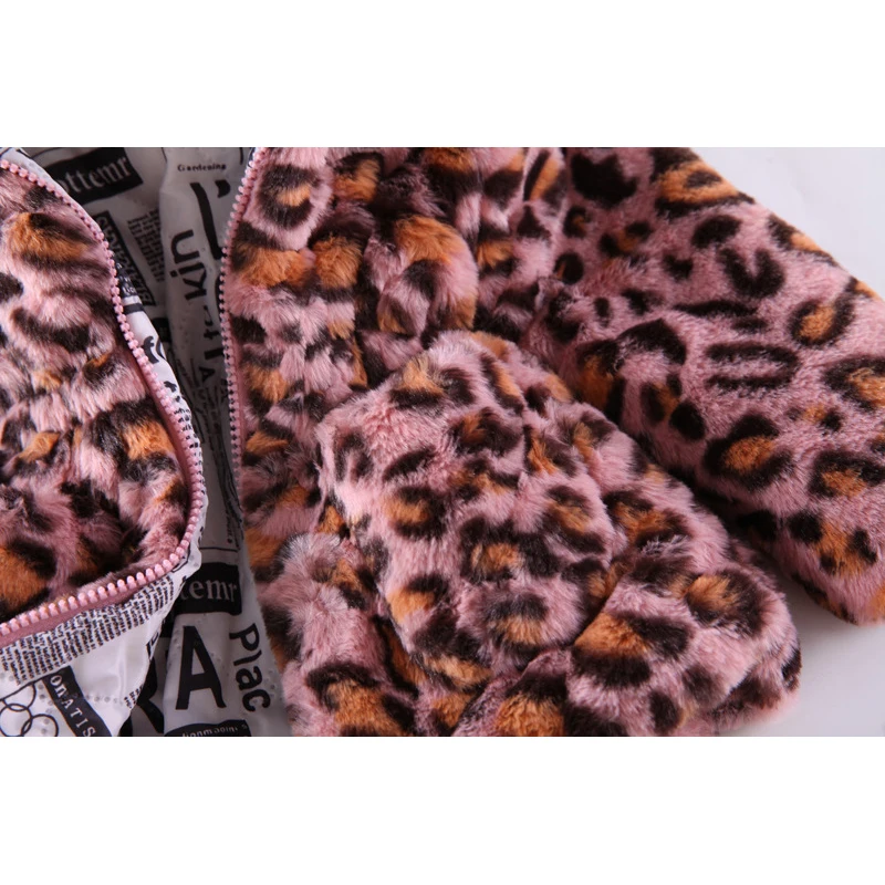 Autunno inverno peluche neonate giacca moda stampa leopardo caldo cappotto di pelliccia sintetica per ragazze capispalla con cappuccio 2-8 anni