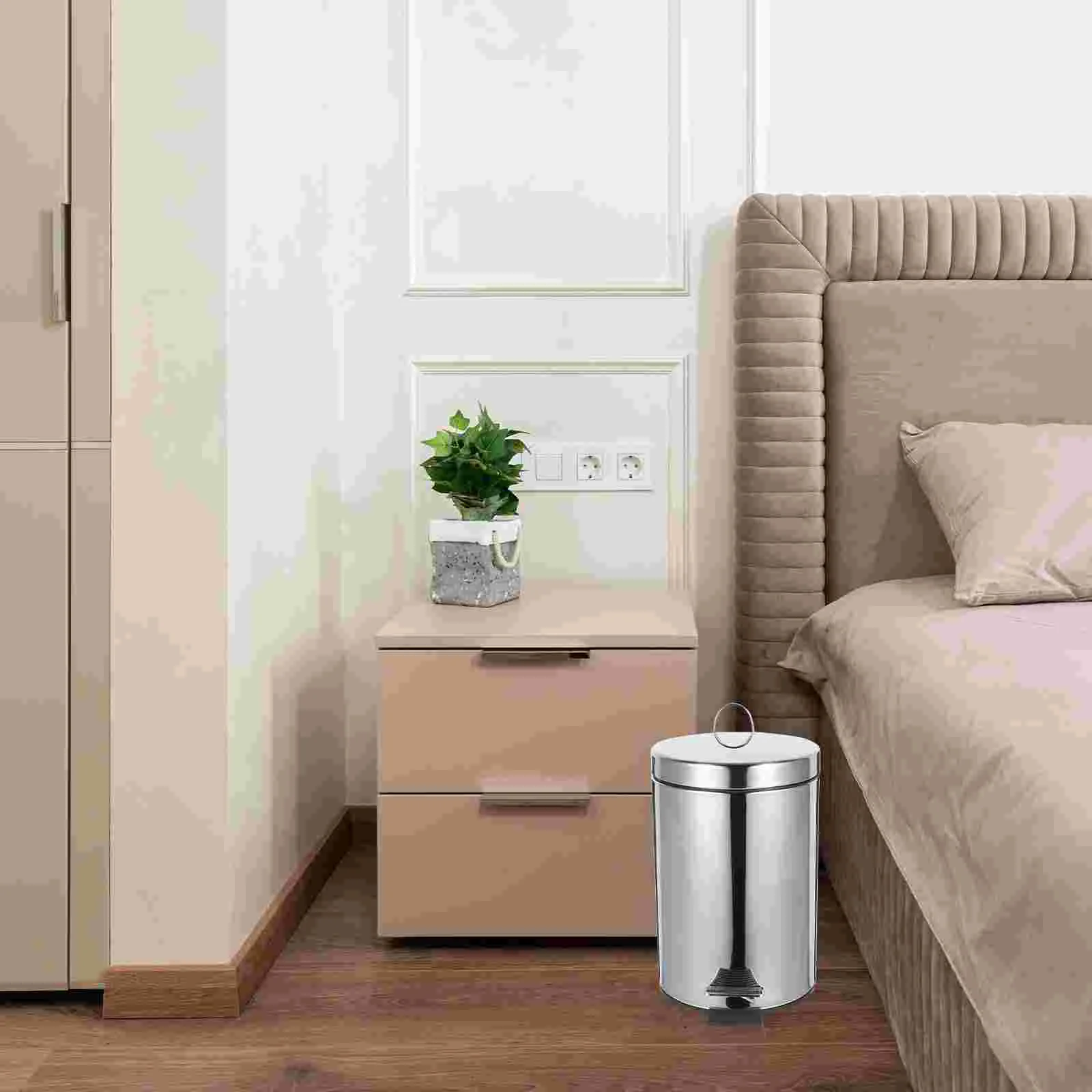 

Garbage Can Trash for Kitchen Bedroom Slow down Stainless Steel Bin 410 Wastebasket Office