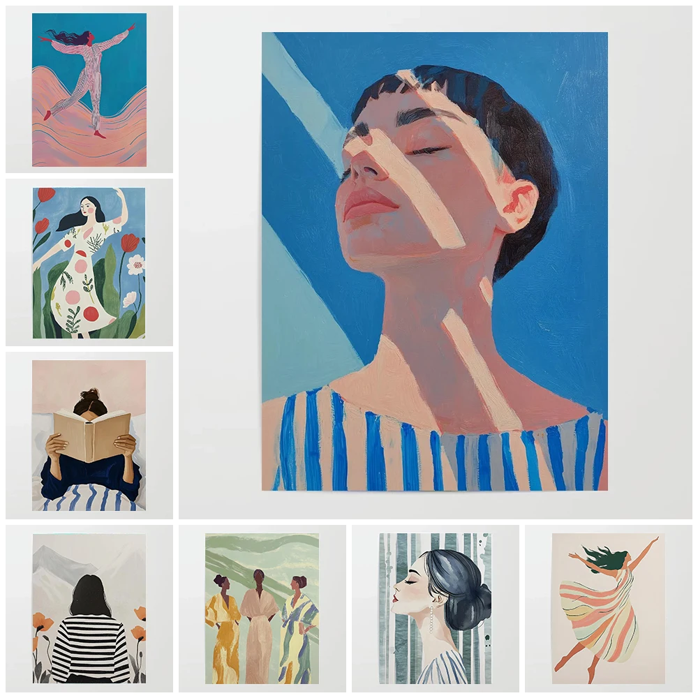 Abstrakte Nischenkunst Gestreiftes Mädchen Ölgemälde Porträt Poster Leinwanddruck Wohnzimmer Schlafzimmer Wanddekoration Malerei
