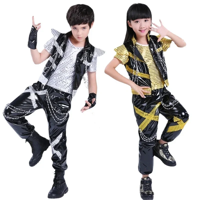 Children's hip-hop sequins Jazz dance stage shelf Drummer costumes Children's modern dance performances costumes