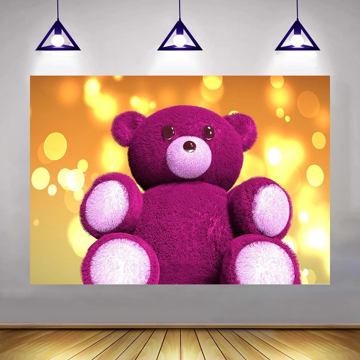 

10x8ft Purple Teddy Bear Toy Backdrop Girl Kids Happy Birthday Photography Background Fantasy Fluffy Name Customiz Party Banner