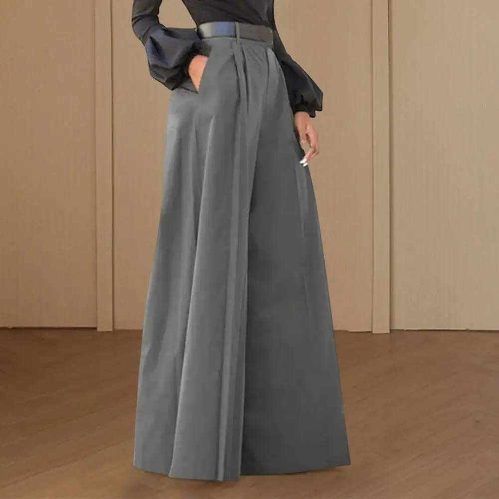 Comfortable Wide Leg Pants Elegant High Waist Wide Leg Pants with Pockets for Women Solid Color Flared Trousers for Workwear