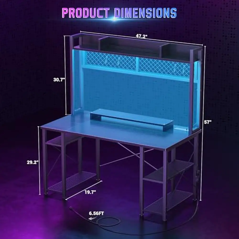 Scrivania per Computer da gioco da 47 "con luci a LED scaffale per presa di corrente striscia luminosa RGB intelligente scrittura multifunzionale per l'home Office