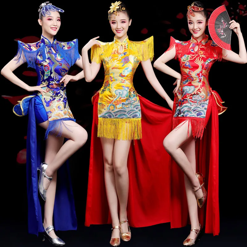 Modern drum performance dress for women in spring, new Chinese style drum stand, Chinese style ancient style, majestic and trend