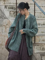 OriGoods Oversized Shirt Woman Ramie Cotton Vintage Long Sleeve Shirt Tie Dye Japanese Zen Style Oversized Blouse Coat B170
