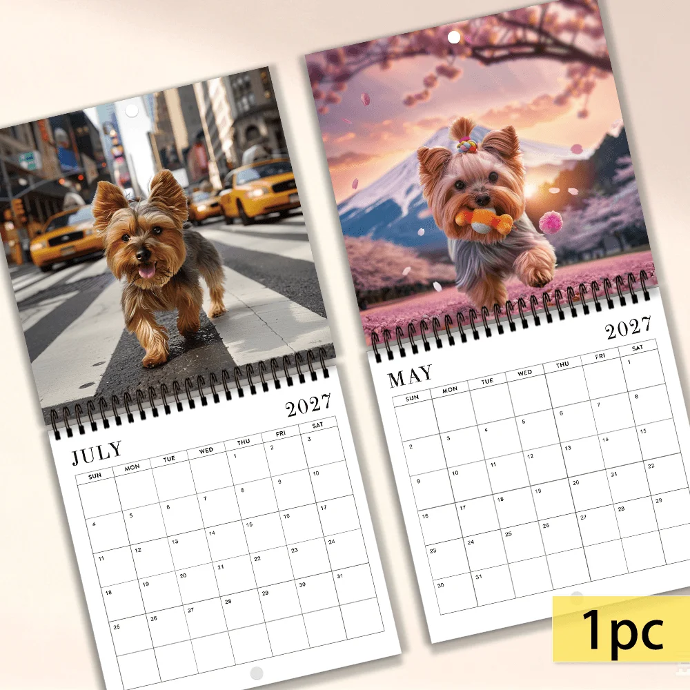 1pc 2027 Yorkshire Terrier Pet Wall Calendar,12‑Month Planner,Gift for Back‑to‑School,Christmas,,New Year,Free Stickers Included