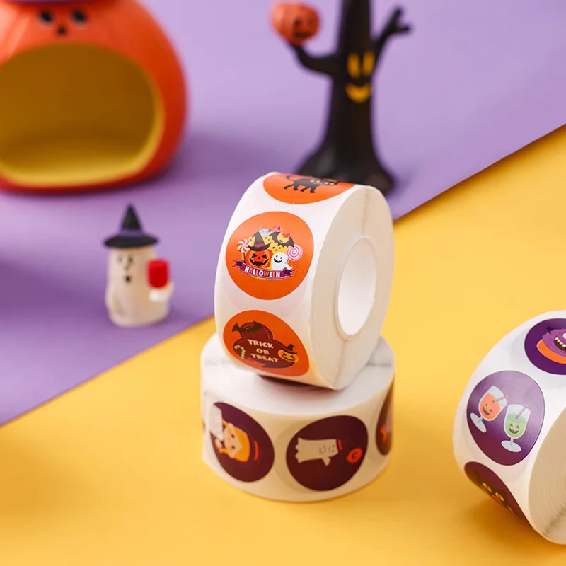 500pcs/Roll Halloween Horror Pumpkin Ghost Cartoon Sealing Stickers DIY PVC Laptop Decals Decoration Stiker Reward Gift Toys