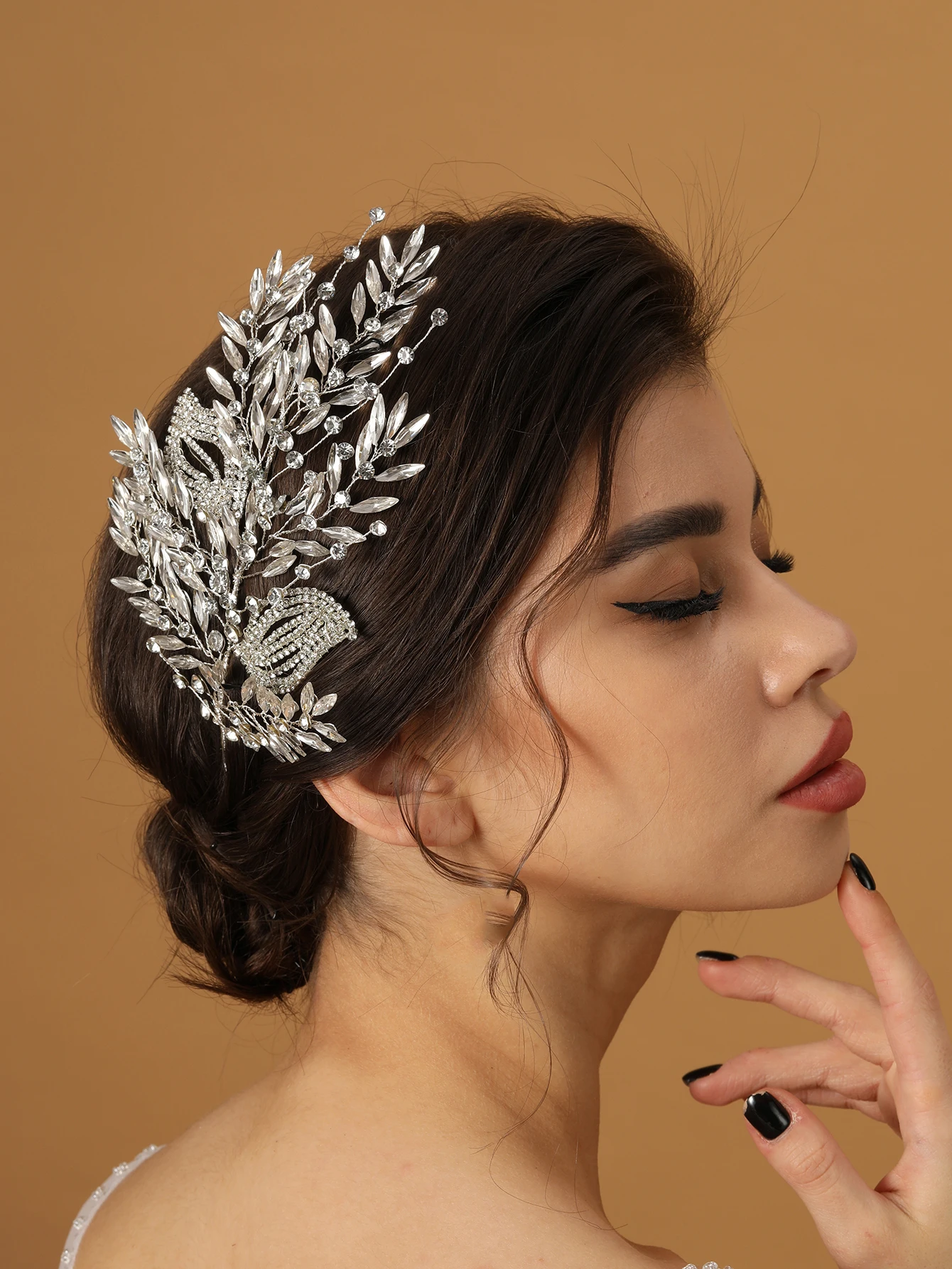 New Leaves Shape Rhinestone Hair Piece Women Pageant Wedding Accessories Bridal Headbands